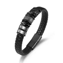 Men's Black Braided Leather Bracelet – Premium Stainless Steel Magnetic Clasp
